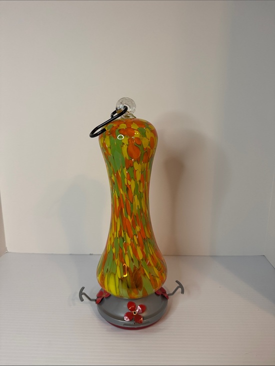 Unbranded Other - Glass Hummingbird Feeder - Orange & Green